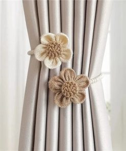 Embrasse Rideau Fleurs Pince - 1 pièce Blanc + Marron café / 34cm