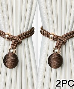 2pcs Adjustable High Grade French Ball Curtain Tiebacks, Convenient Draped Tiebacks Decorative Curtain Fixer Curtain Tiebacks Brown