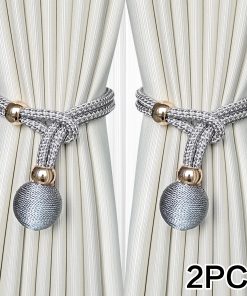2pcs Adjustable High Grade French Ball Curtain Tiebacks, Convenient Draped Tiebacks Decorative Curtain Fixer Curtain Tiebacks Gray