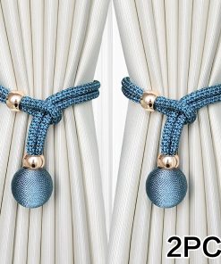 2pcs Adjustable High Grade French Ball Curtain Tiebacks, Convenient Draped Tiebacks Decorative Curtain Fixer Curtain Tiebacks Lake Blue