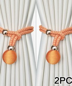 2pcs Adjustable High Grade French Ball Curtain Tiebacks, Convenient Draped Tiebacks Decorative Curtain Fixer Curtain Tiebacks Orange