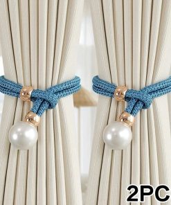2pcs Pearl Curtain Tiebacks Curtain Pearl Tiebacks Decorative Fixings Rope Curtain Tiebacks No Punch Adjustable Pull-outs dark blue