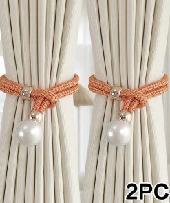 2pcs Pearl Curtain Tiebacks Curtain Pearl Tiebacks Decorative Fixings Rope Curtain Tiebacks No Punch Adjustable Pull-outs orange