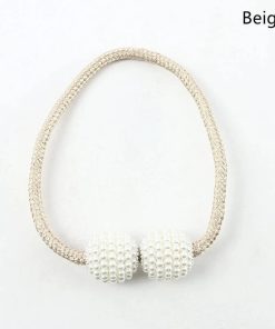 2PCS Pearl Magnetic Curtain Clip Curtain Holders Tie Back Buckle Clips Hanging Ball Buckle Tie Back Curtain Decor Accessories Beige / 2PCS