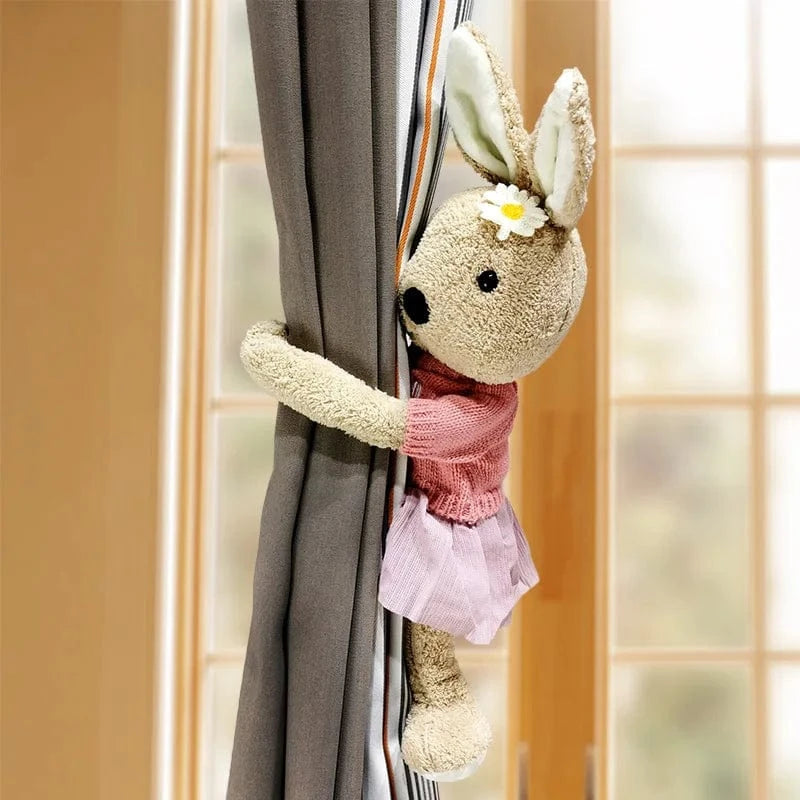 Cartoon Bunny Curtain Tiebacks Holdbacks Doll Animals Curtain Buckles Clips Holders Cute Rabbit Plush Toy Curtain Fasteners white