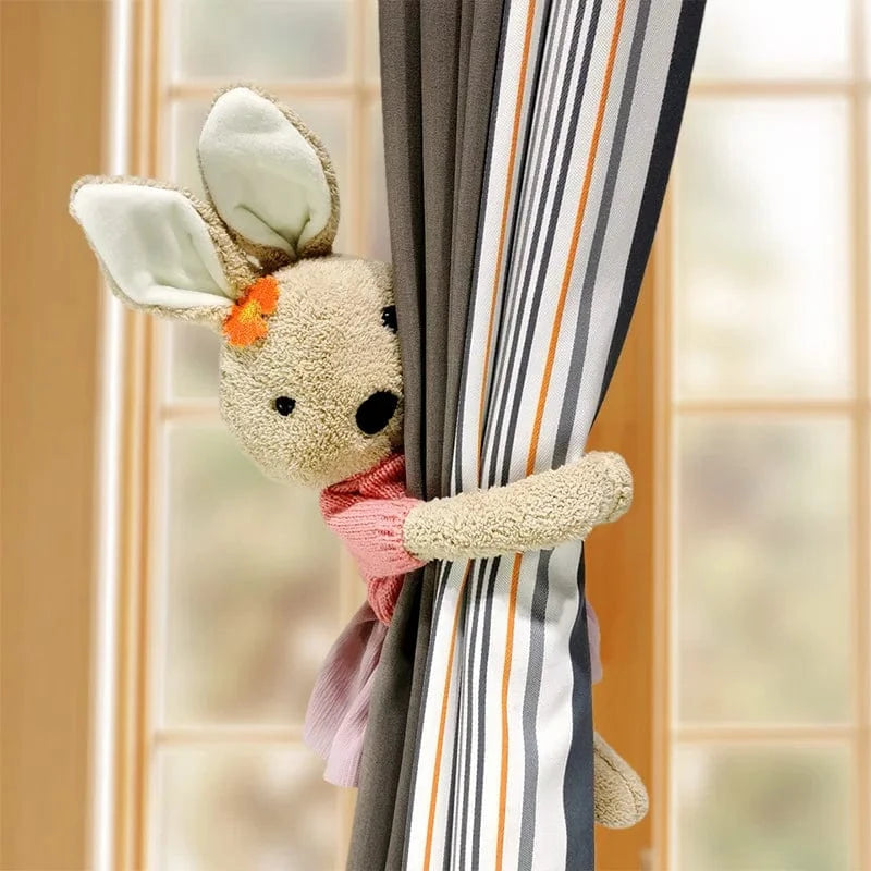 Cartoon Bunny Curtain Tiebacks Holdbacks Doll Animals Curtain Buckles Clips Holders Cute Rabbit Plush Toy Curtain Fasteners yellow